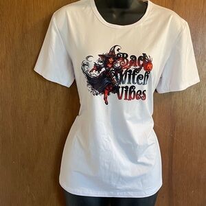 White Tee with Witch Graphic